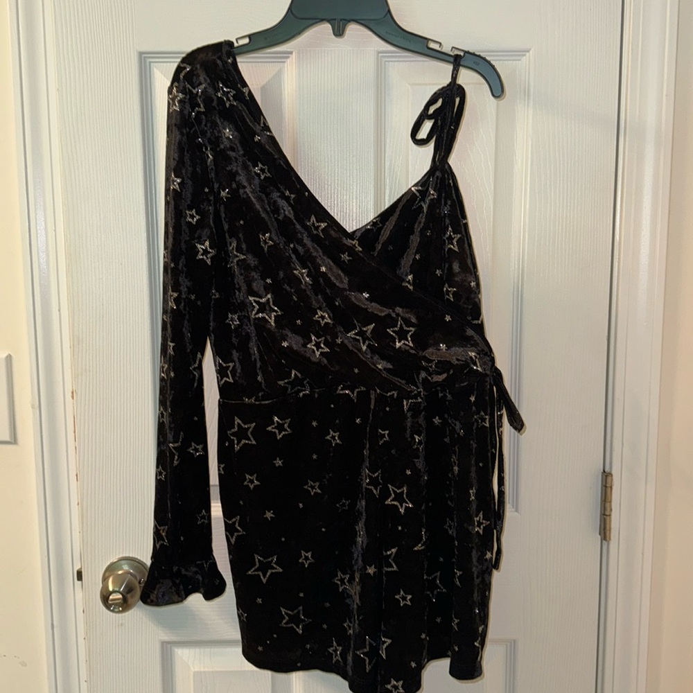 Topshop Foil Star Velvet One-shoulder Romper
